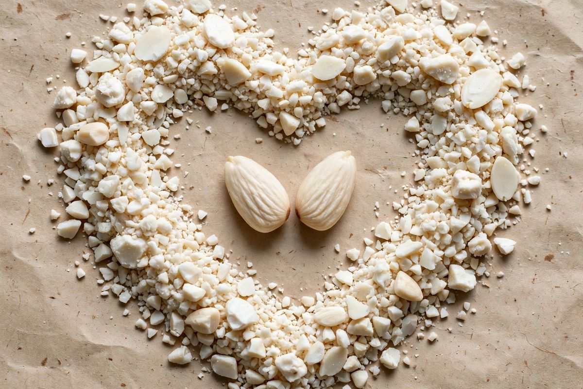Granella di mandorla pelata disposta a forma di cuore